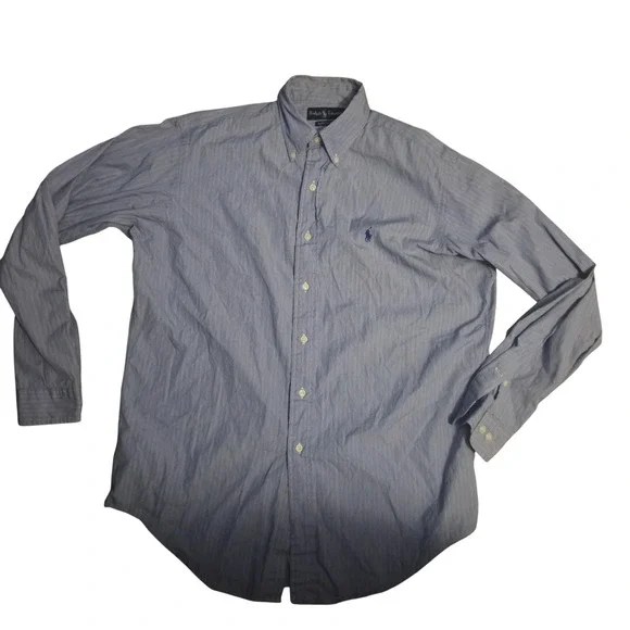 Ralph Lauren Shirt Mens 15.5 34/35 Blue Striped Classic Fit Button Down - Picture 1 of 8